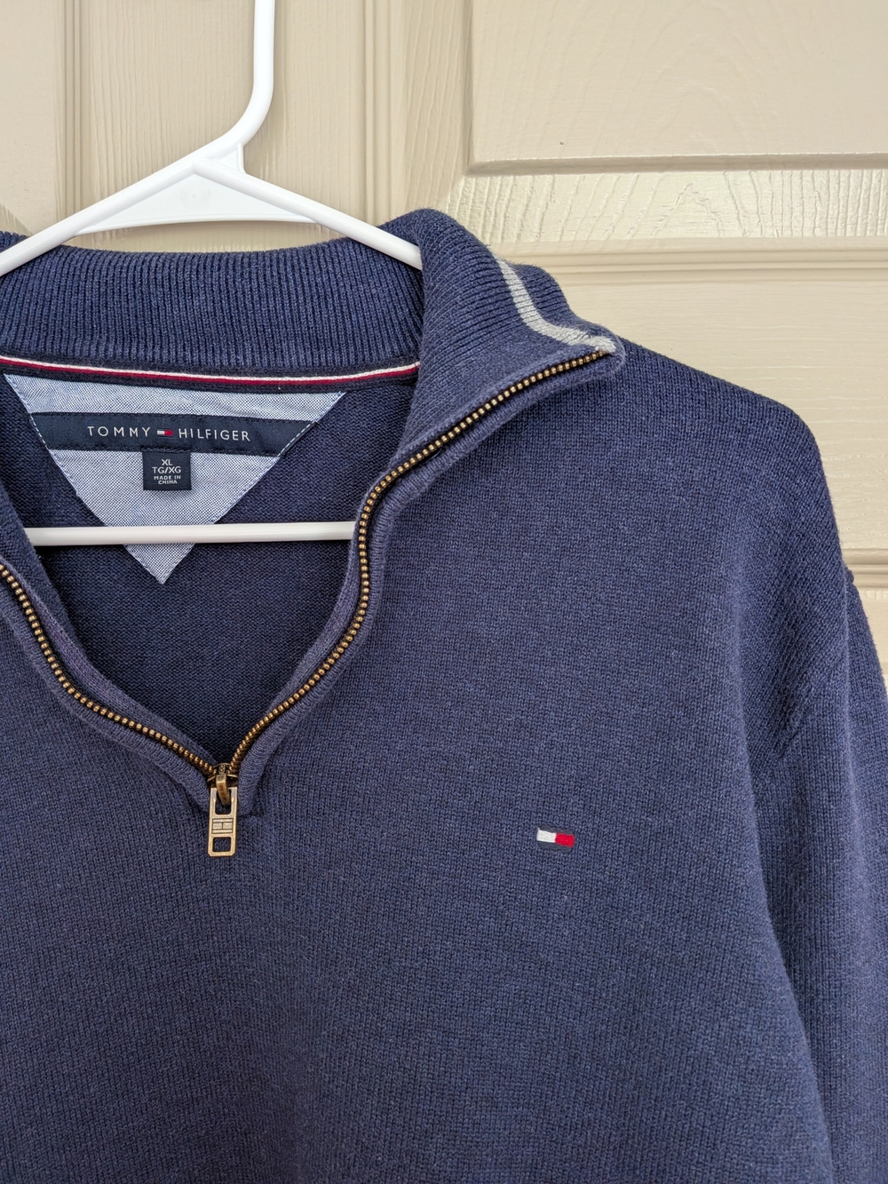Tommy Hilfiger Men's Navy Quarter-Zip Sweater Academia office XL fall
